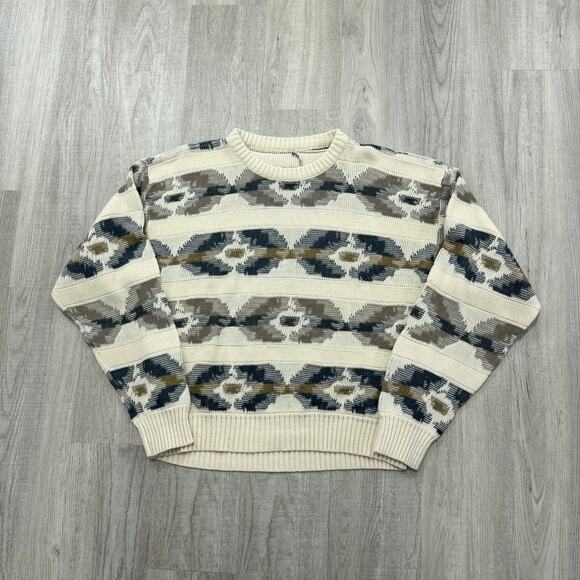 Vintage Geometric Knit Sweater Men's Small Crewneck 90s Cosby Grandpa 3D Biggie - Picture 1 of 6